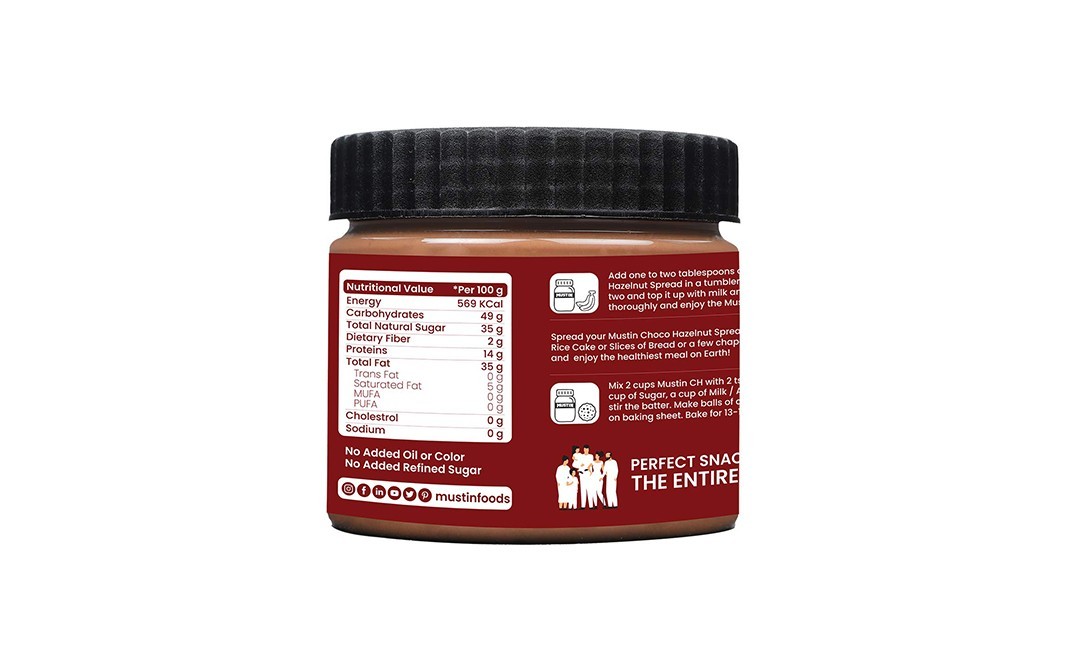 Mustin Chocolate Hazelnut Spread Creamy   Plastic Jar  340 grams
